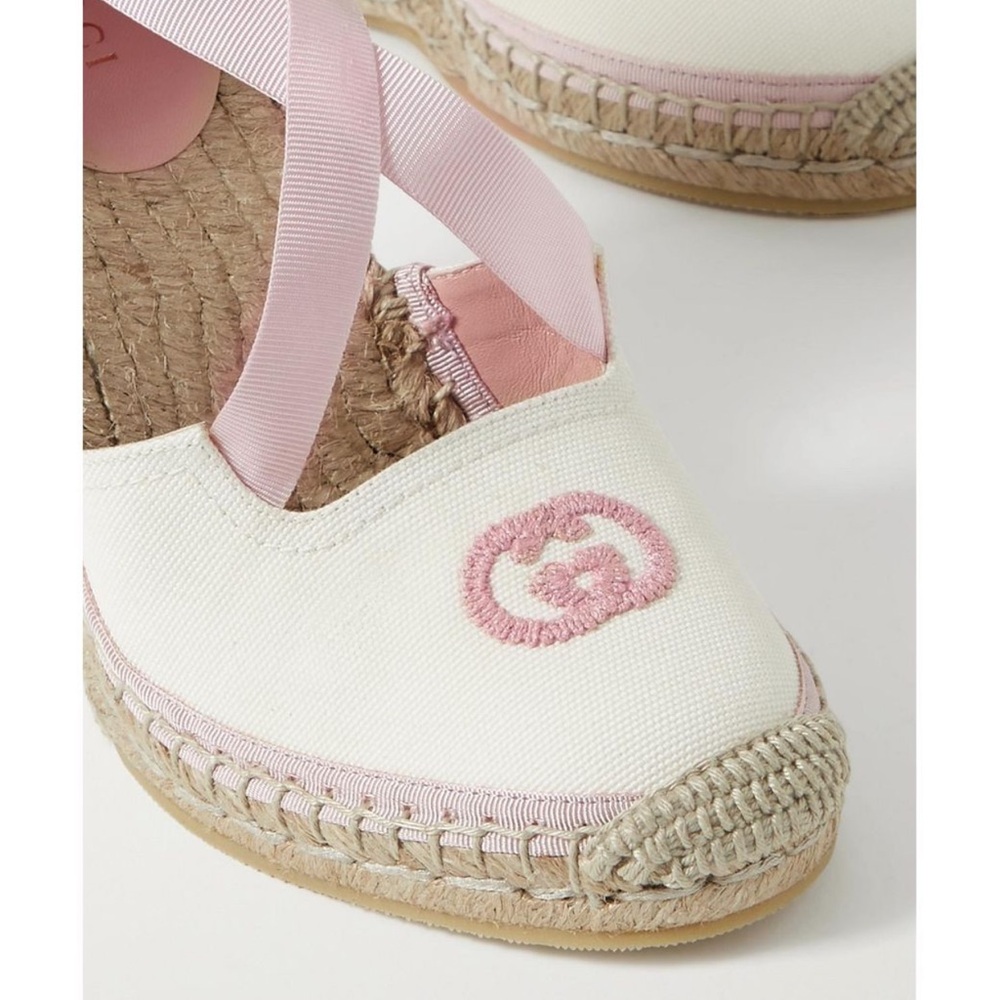 NEW Gucci GG Judie Lace Up Ballerina Espadrille Wedges - Picture 8 of 16